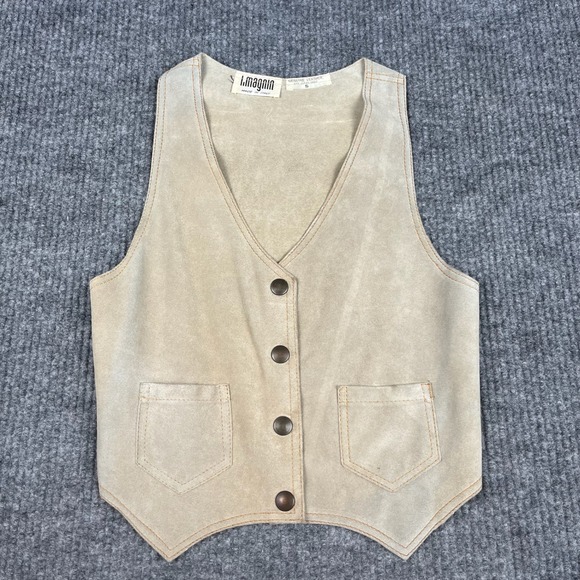 I. Magnin Jackets & Blazers - Vtg I. Magnin Vest Womens S Tan Suede Leather Metal Snap Western Boho Italy Made